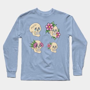Four Sad Floral Skulls - blue Long Sleeve T-Shirt